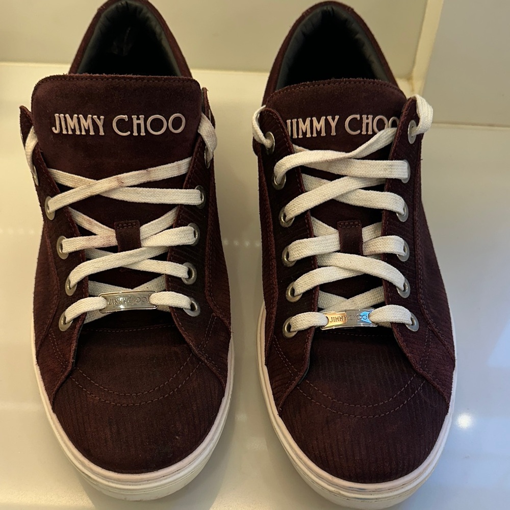 Jimmy Choo Mens Burgundy Sneakers with White Details